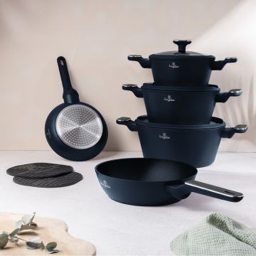 Set pentru gatit Berlinger Haus, Deep Sea, 10 piese, aluminiu forjat, albastru mat/gri
