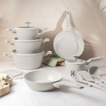 Set pentru gatit Berlinger Haus, Sahara Marble, 15 piese, aluminiu forjat, crem mat/marmura