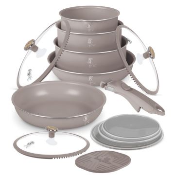 Set pentru gatit Berlinger Haus, Taupe Nordic, 13 piese, aluminiu, taupe mat/natur