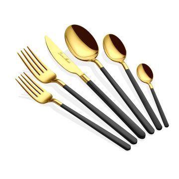 Set tacamuri, Hermia, 645DRM1223, Inox, Lingură de masă: 21,3 cm (6 bucăți), Aur/Negru