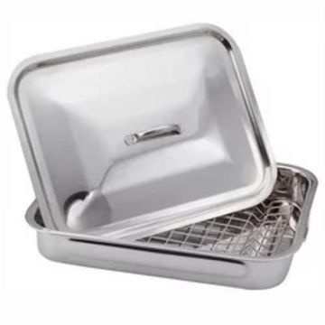 Tava din Inox cu Capac si Raft, 35 x 26 cm, Perfect Home