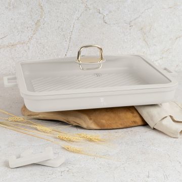 Tava grill cu capac Berlinger Haus, Sahara, 34x34x4.5 cm, aluminiu turnat, crem mat