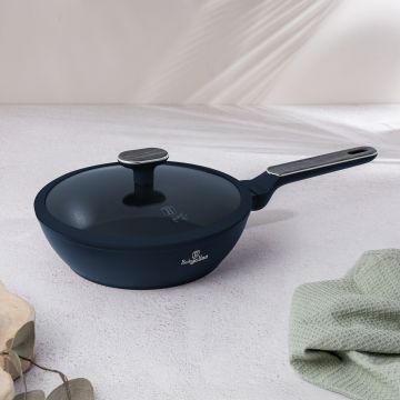 Tigaie adanca cu capac Berlinger Haus, Deep Sea, 24 cm, 2.3 L, aluminiu forjat, albastru mat/gri