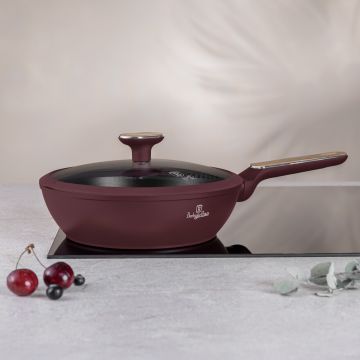 Tigaie adanca cu capac Berlinger Haus, Leonardo Nordic, 24 cm, 2.3 L, aluminiu forjat, visiniu mat