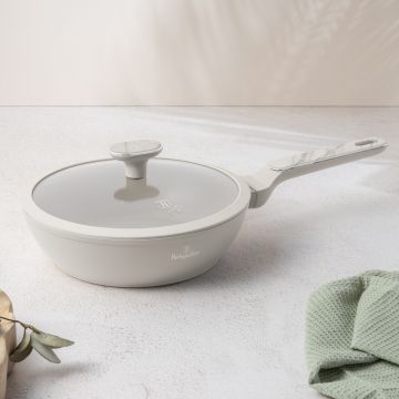 Tigaie adanca cu capac Berlinger Haus, Sahara Marble, 24 cm, 2.3 L, aluminiu forjat, crem mat/marmura