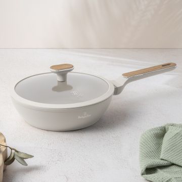 Tigaie adanca cu capac Berlinger Haus, Sahara Nordic, 24 cm, 2.3 L, aluminiu forjat, crem mat/natur