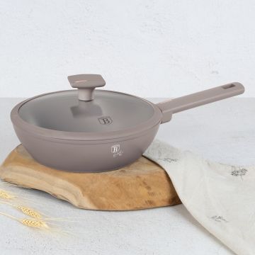 Tigaie adanca cu capac Berlinger Haus, Taupe, 24 cm, 2.3 L, aluminiu forjat, taupe mat