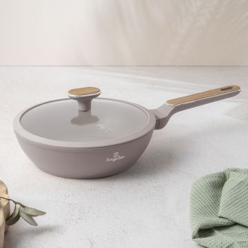 Tigaie adanca cu capac Berlinger Haus, Taupe Nordic, 24 cm, 2.3 L, aluminiu forjat, taupe mat/natur