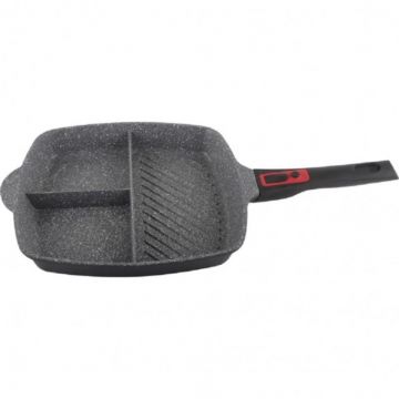 Tigaie Grill 3In1 din Aluminiu, Diametru 28 cm, Compatibil Inductie, Interior Granit, Maner Detasabil