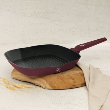Tigaie grill Berlinger Haus, Leonardo, 28 cm, 2.1 L, aluminiu forjat, visiniu mat