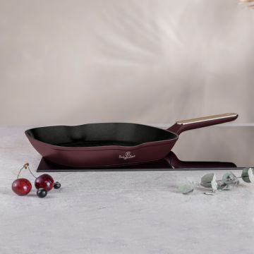 Tigaie grill Berlinger Haus, Leonardo Nordic, 28 cm, 2.1 L, aluminiu forjat, visiniu mat