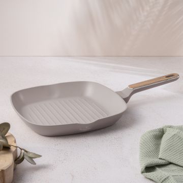 Tigaie grill Berlinger Haus, Taupe Nordic, 28 cm, 2.1 L, aluminiu forjat, taupe mat/natur