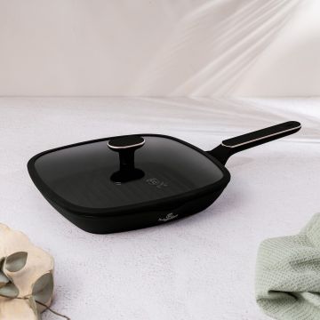 Tigaie grill cu capac Berlinger Haus, Black Rose, 28 cm, 2.1 L, aluminiu forjat, negru mat