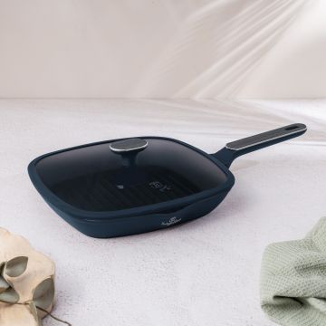 Tigaie grill cu capac Berlinger Haus, Deep Sea, 28 cm, 2.1 L, aluminiu forjat, albastru mat/gri