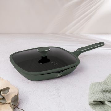Tigaie grill cu capac Berlinger Haus, Matte Green, 28 cm, 2.1 L, aluminiu forjat, verde mat