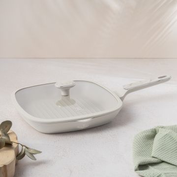 Tigaie grill cu capac Berlinger Haus, Sahara Marble, 28 cm, 2.1 L, aluminiu forjat, crem mat/marmura