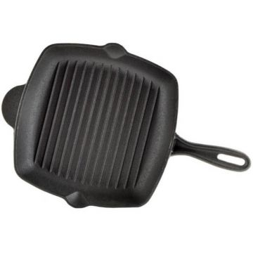 Tigaie Grill din Fonta cu Cioc, 26 x 26 x 4.5 cm, Neagra, Perfect Home
