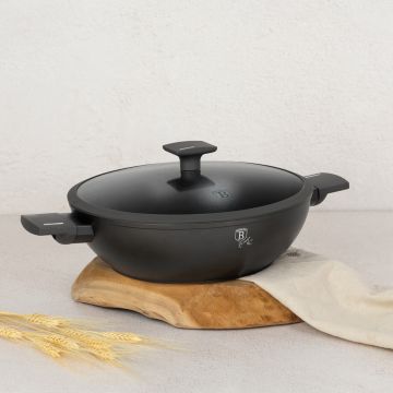 Tigaie Wok cu capac Berlinger Haus, Anthracite, 30 cm, aluminiu forjat, antracit mat
