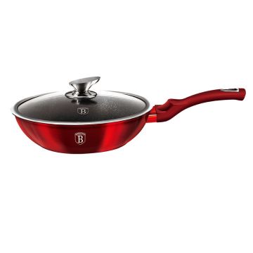 Tigaie Wok cu capac Berlinger Haus, Burgundy, 28 cm, 3.2 L, aluminiu forjat, rosu
