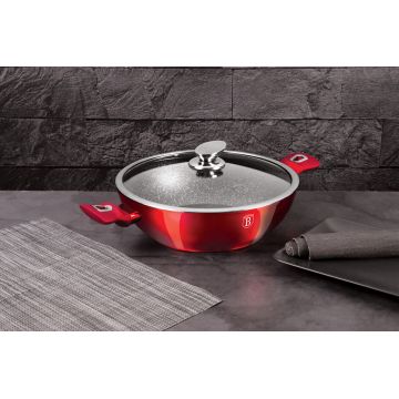 Tigaie Wok cu capac Berlinger Haus, Burgundy, 30 cm, aluminiu forjat, rosu