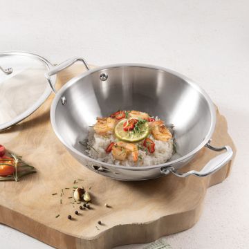 Tigaie Wok cu capac Berlinger Haus, Copper Touch, 24 cm, inox, argintiu