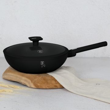 Tigaie Wok cu capac Berlinger Haus, Matte Black, 28 cm, 3.2 L, aluminiu forjat, negru