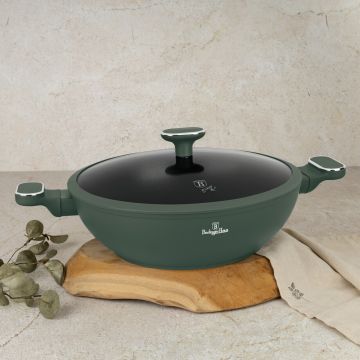 Tigaie Wok cu capac Berlinger Haus, Matte Green, 30 cm, aluminiu forjat, verde mat