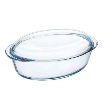 Vas oval cu capac,  sticla termorezistenta, 3,1L + 1L, "Slow Cook" - Pyrex