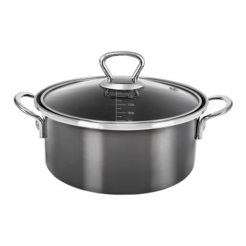 Cratiță cu capac smalțuită 2,5 l Metalic – Orion