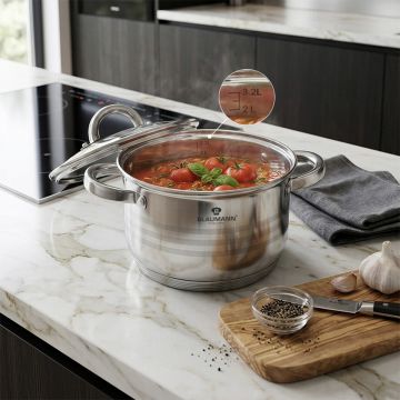 Cratita cu capac Blaumann, Gourmet, BL-1007W, 18 cm, 3.2L, inox, argintiu