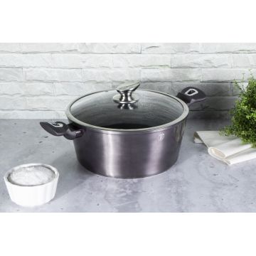 Oala cu capac Berlinger Haus, Carbon Pro, 30 cm, 8 L, aluminiu forjat, gri inchis