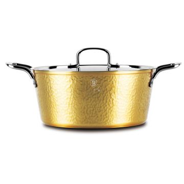 Oala cu capac Berlinger Haus, Hammered Gold, 24 cm, 4.1 L, aluminiu forjat, auriu