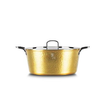 Oala cu capac Berlinger Haus, Hammered Gold, 26 cm, 5.2 L, aluminiu forjat, auriu