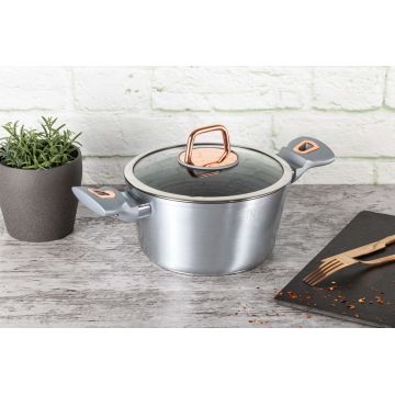 Oala cu capac Berlinger Haus, Moonlight, 20 cm, 2.5 L, aluminiu forjat, gri