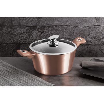Oala cu capac Berlinger Haus, Rose Gold, 30 cm, 8 L, aluminiu forjat, roz
