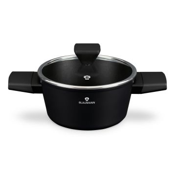 Oala cu capac Blaumann, Black Silver, 20 cm, aluminiu forjat, negru mat