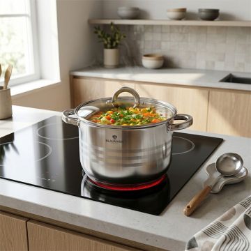 Oala cu capac Blaumann, Gourmet, BL-1010A, 24 cm, 7.7L, inox, argintiu