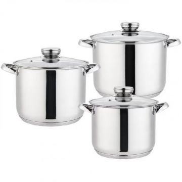 Oale Inox cu Capace Sticla, 30 cm, 32 cm, 34 cm, Argintii, 6 Bucati, Edelhoff