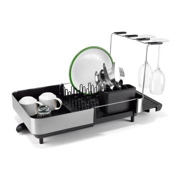 Scurgător de vase negru ajustabil din plastic 35,5x38 cm Extend Steel Plus – Joseph Joseph