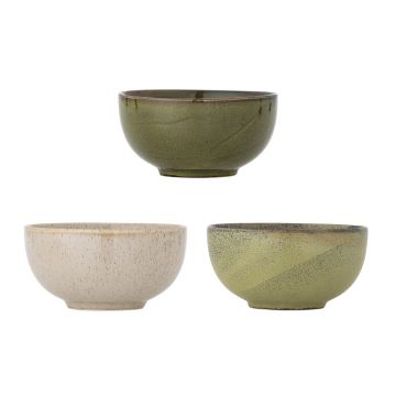 Set 3 boluri, Bloomingville, Addison, 16x8 cm, 700 ml, ceramica, verde