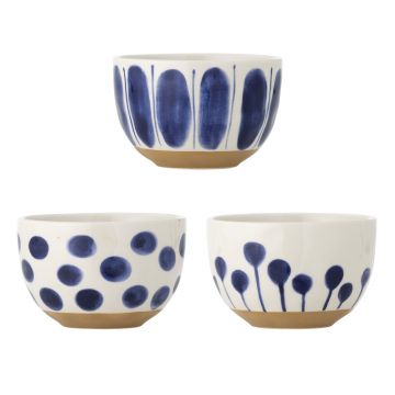 Set 3 boluri, Bloomingville, Linora, 12.5x8 cm, 580 ml, ceramica, albastru