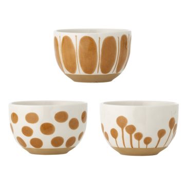Set 3 boluri, Bloomingville, Linora, 12.5x8 cm, 580 ml, ceramica, maro