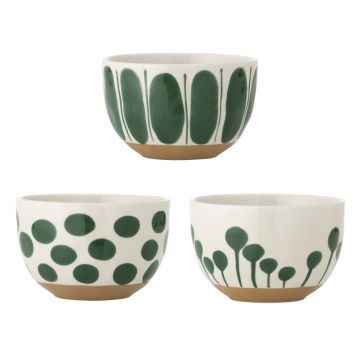 Set 3 boluri, Bloomingville, Linora, 12.5x8 cm, 580 ml, ceramica, verde
