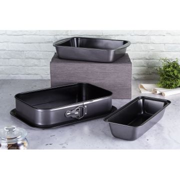 Set 3 tavi pentru copt, fund detasabil Berlinger Haus, Carbon Pro, otel carbon, gri inchis