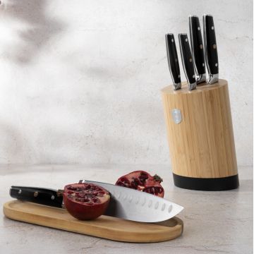 Set 5 cutite cu suport Berlinger Haus, Matte Black, inox/bambus, negru/natur