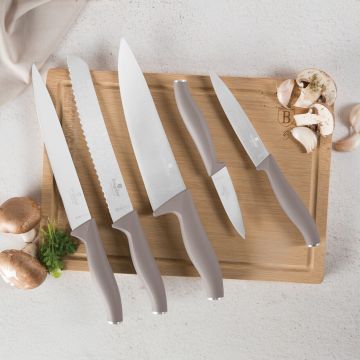Set 5 cutite cu tocator Berlinger Haus, Taupe, inox/bambus, taupe mat/natur