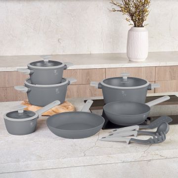 Set pentru gatit Berlinger Haus, Aspen, 15 piese, aluminiu forjat, gri mat