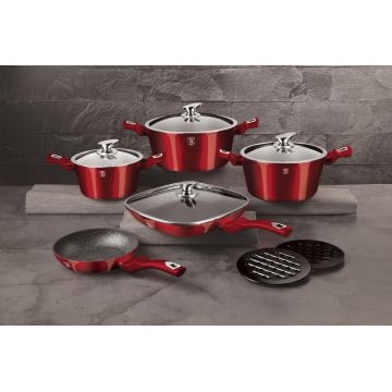 Set pentru gatit Berlinger Haus, Burgundy, 11 piese, aluminiu forjat, rosu