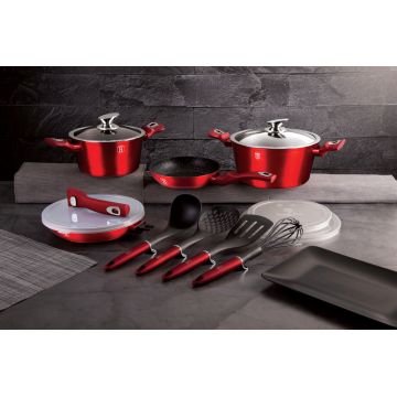 Set pentru gatit Berlinger Haus, Burgundy, 13 piese, aluminiu forjat, rosu