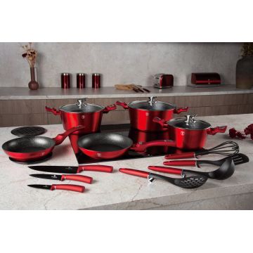 Set pentru gatit Berlinger Haus, Burgundy, 22 piese, aluminiu forjat, rosu